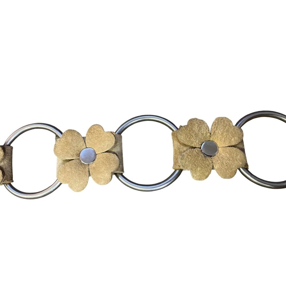 Retro Hippie Floral Suede Chain Belt Boho Festival Western Used Womens 38” - Picture 6 of 16
